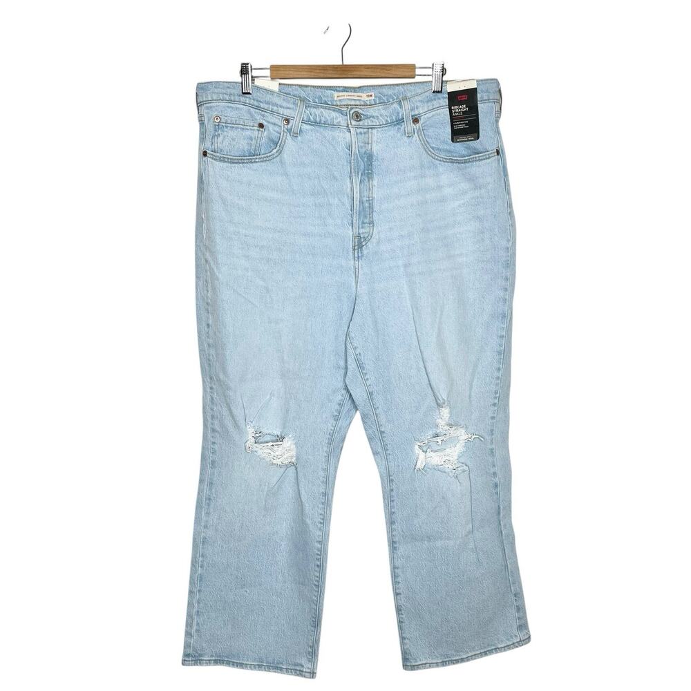 Levis Ribcage Straight Ankle Jeans Womens 18W Button Fly High Rise Light Wash